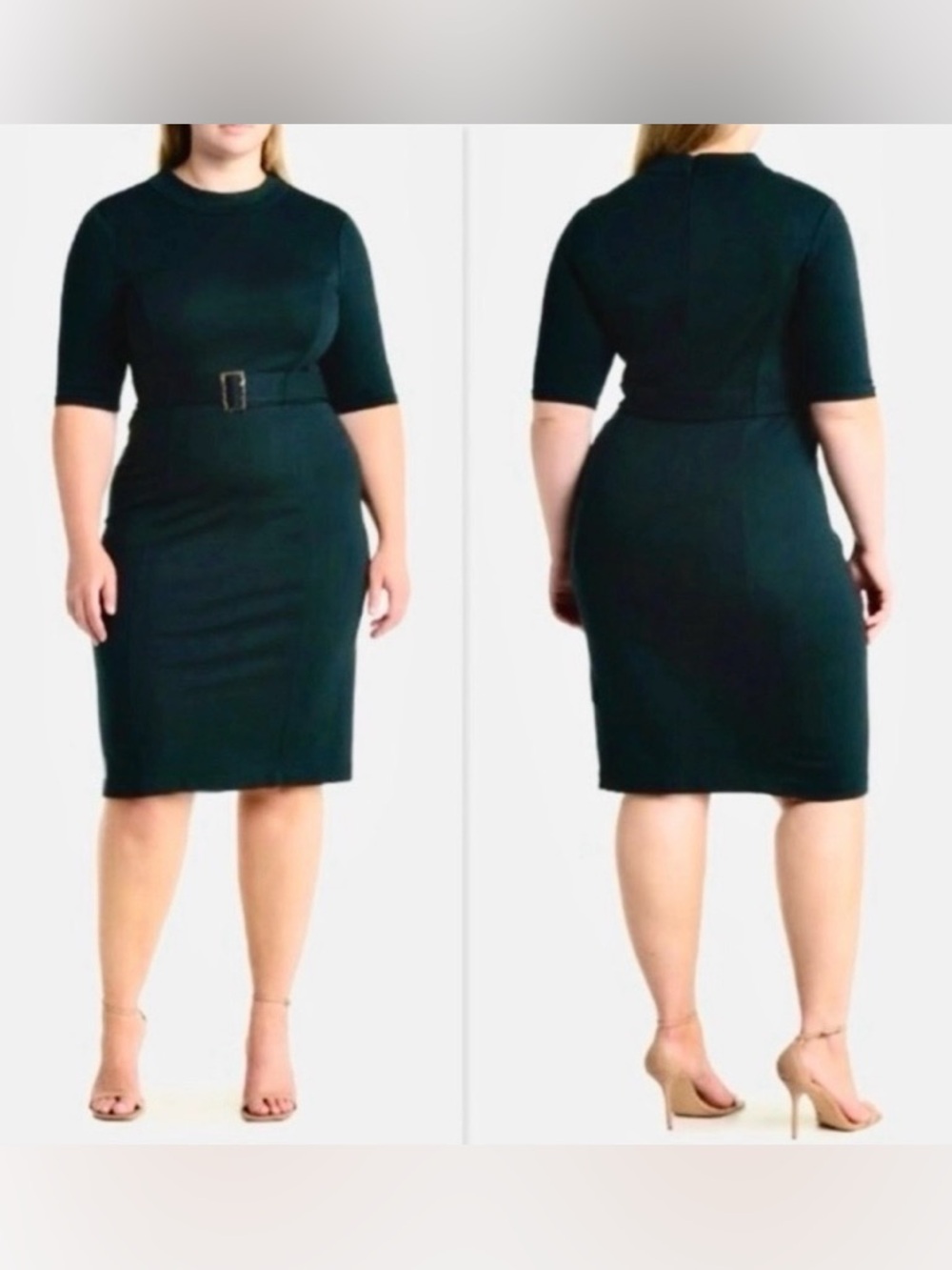 Tailored Green Belted Midi Dress, Size 12, NWT